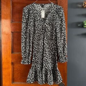 River Island Black and White Floral Long Sleeve Dress